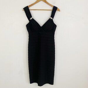 XSCAPE black ruffle sweetheart neckline dress